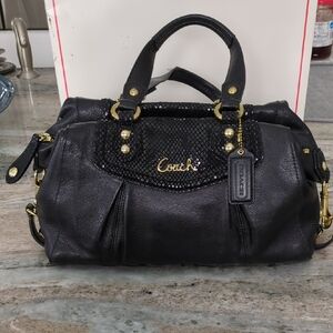 Coach Black Leather Satchel with Gold Accents